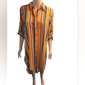 New Glory Orange Multicolor Striped Tunic Blouse L
